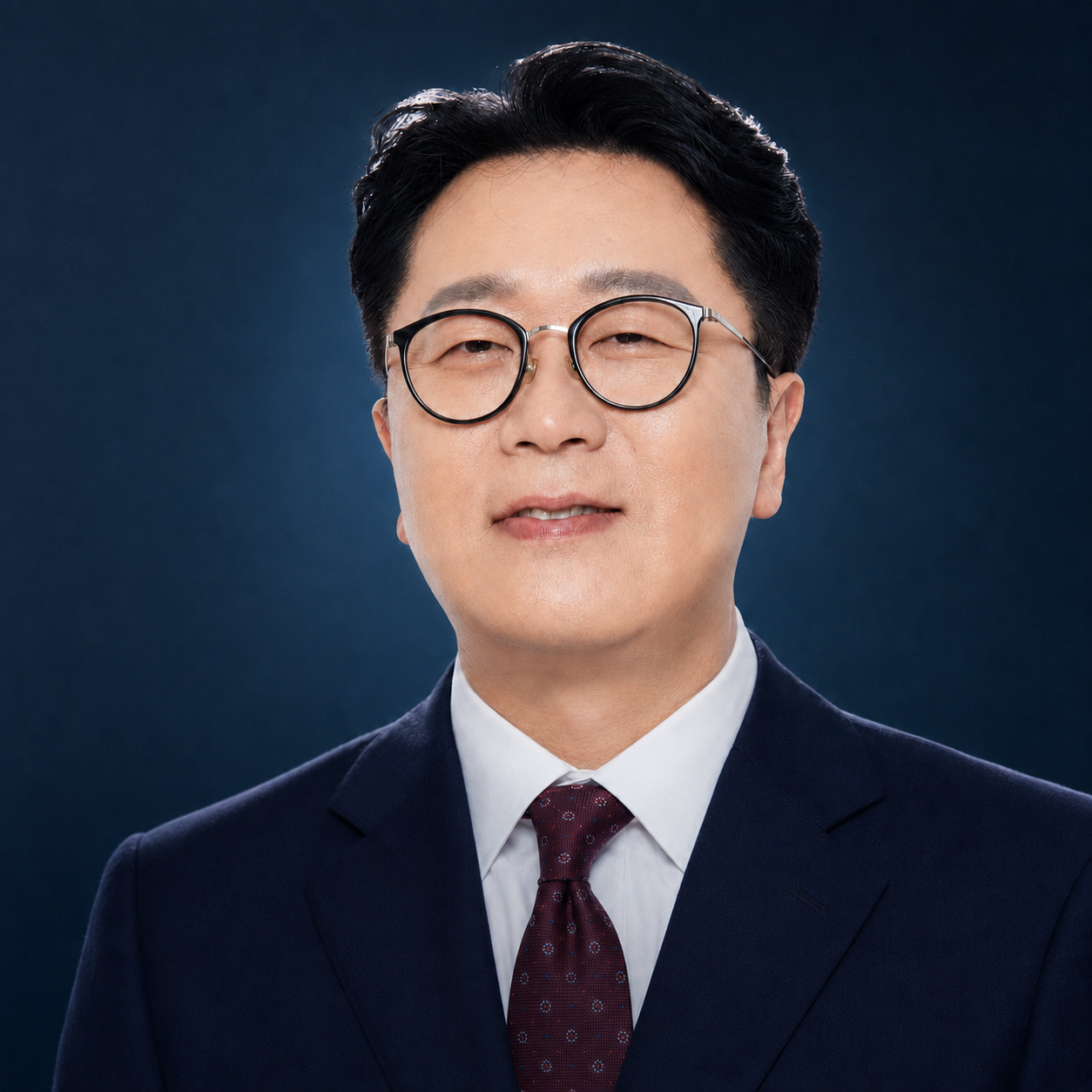 네이비 정장과 넥타이를 착용한 고상철 프로필